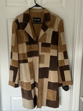 Metrostyle Women's Patchwork Suede Coat - Brown/Tan
